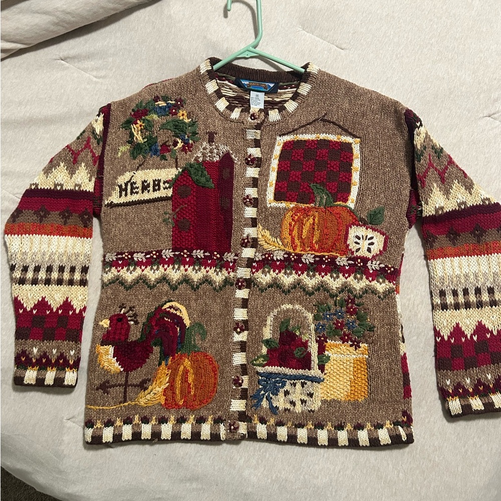 Fall Cardigan Sweater Rooster Pumpkin Size Medium - Picture 3 of 10
